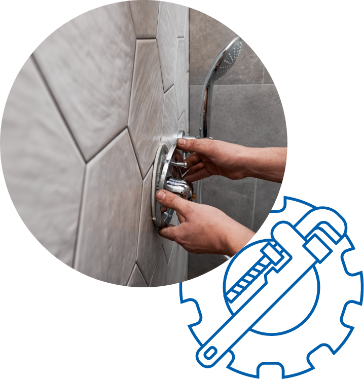Plumbing Installation adobe stock image of shower hexagon tiles and fixture install