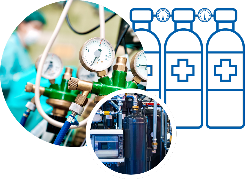 Adobe stock medical gas images with a custom medical gas icon for North Valley Plumbing of Montana
